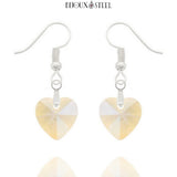Boucles d'oreilles pendantes argentées cœurs champagne en verre et acier inoxydable