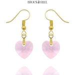 Boucles d'oreilles pendantes dorées cœurs roses en verre et acier inoxydable