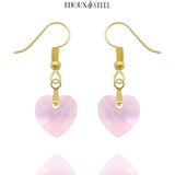 Boucles d'oreilles pendantes dorées cœurs roses en verre et acier inoxydable