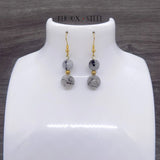 Boucles d'oreilles pendantes deux perles de quartz tourmaline en pierre et acier inoxydable doré