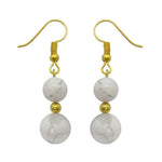 Boucles d'oreilles dorées doubles perles d'howlite en pierre naturelle et acier inoxydable