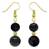 Boucles d'oreilles pendantes dorées doubles perles en tourmaline noire en acier inoxydable