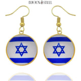 Boucles d'oreilles pendantes dorées drapeau d'Israël en acier inoxydable