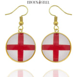 Boucles d'oreilles pendantes dorées drapeau de l'Angleterre en acier inoxydable 