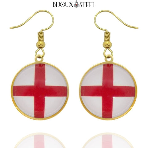Boucles d'oreilles pendantes dorées drapeau de l'Angleterre en acier inoxydable 