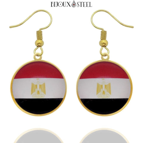 Boucles d'oreilles pendantes dorées drapeau de l'Egypte en acier inoxydable 