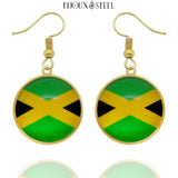 Boucles d'oreilles pendantes dorées drapeau de la Jamaïque en acier inoxydable