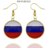 Boucles d'oreilles pendantes dorées drapeau de la Russie en acier inoxydable