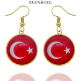 Boucles d'oreilles pendantes dorées drapeau de la Turquie en acier inoxydable