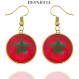 Boucles d'oreilles pendantes dorées drapeau du Maroc en acier inoxydable