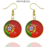 Boucles d'oreilles pendantes dorées drapeau du Portugal en acier inoxydable