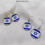 Boucles d'oreilles pendantes drapeau d'Israël sous cabochon en acier inoxydable pour femmes