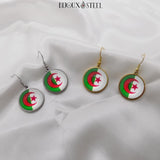 Boucles d'oreilles pendantes drapeau de l'Algérie en acier inoxydable et résine