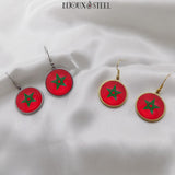 Boucles d'oreilles pendantes drapeau du Maroc en acier inoxydable et résine