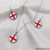 Boucles d'oreilles pendantes et collier à pendentif drapeau de l'Angleterre sous cabochon en résine et acier inoxydable