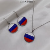 Boucles d'oreilles et collier à pendentif argentés drapeau de la Russie en acier inoxydable et cabochons en résine