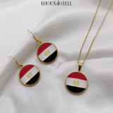 Boucles d'oreilles pendantes et collier à pendentif dorés drapeau de l'Egypte 