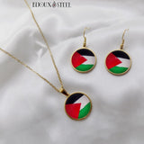 Boucles d'oreilles et collier à pendentif dorés drapeau de la Palestine en acier inoxydable