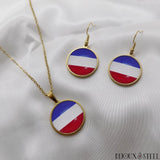 Boucles d'oreilles et collier à pendentif dorés drapeau des Pays-Bas sous cabochon en résine et acier inoxydable