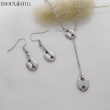Boucles d'oreilles pendantes et collier ajustable argentés grains de café en acier inoxydable