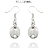 Boucles d'oreilles pendantes grains de café argentées en acier inoxydable