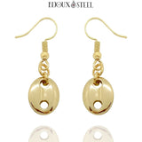 Boucles d'oreilles pendantes grains de café dorées en acier inoxydable