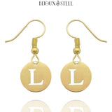 Boucles d'oreilles pendantes médailles dorées initiale personnalisée en acier inoxydable