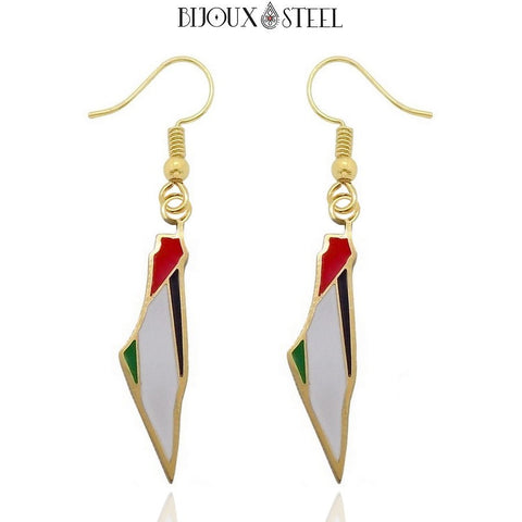 Boucles d'oreilles pendantes Palestine dorées en acier inoxydable