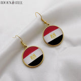 Boucles d'oreilles pendantes rondes drapeau de l'Egypte en résine et acier inoxydable doré