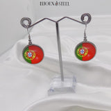Boucles d'oreilles rondes drapeau du Portugal en résine et acier inoxydable argenté