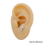 Boucles d'oreilles puces croix argentées en acier inoxydable