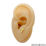 Boucles d'oreilles puces croix dorées en acier inoxydable