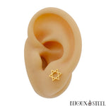 Boucles d'oreilles puces dorées étoile de David en acier inoxydable