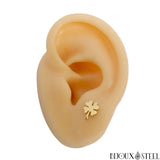 Boucles d'oreilles puces trèfles à quatre feuilles dorés en acier inoxydable