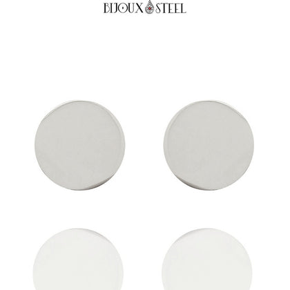 Boucles d'oreilles rondes médailles argentées en acier inoxydable