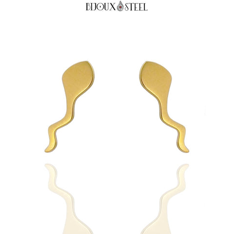 Boucles d'oreilles têtards dorés en acier inoxydable