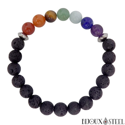 Bracelet 7 chakras en pierre de lave 8mm