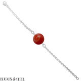 Bracelet à perle d'agate rouge teintée en pierre naturelle et sa chaîne en acier inoxydable argenté