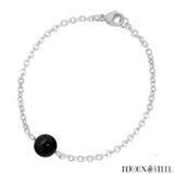 Bracelet à perle d'obsidienne 8mm sur sa chaîne argentée en acier inoxydable et pierre naturelle