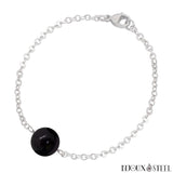 Bracelet à perle d'obsidienne 10mm sur sa chaîne argentée en acier inoxydable et pierre naturelle