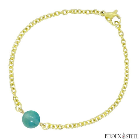 Bracelet à perle de fluorite bleue 8mm et sa chaîne dorée en acier inoxydable