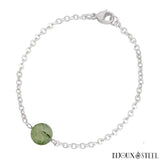 Bracelet à perle de prehnite 8mm et sa chaîne argentée en acier inoxydable et pierre naturelle