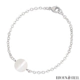 Bracelet à perle de sélénite 10mm et sa chaîne argentée en acier inoxydable et pierre naturelle