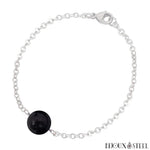 Bracelet à perle de tourmaline noire 10mm et sa chaîne argentée en acier inoxydable