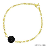 Bracelet à perle de tourmaline noire 10mm et sa chaîne dorée en acier inoxydable