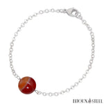 Bracelet argenté à perle d'agate rouge 10mm en acier inoxydable et pierre naturelle teintée