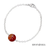 Bracelet argenté à perle d'agate rouge 10mm en acier inoxydable et pierre naturelle teintée