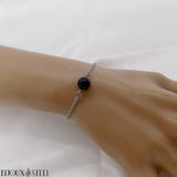 Bracelet argenté à perle d'obsidienne en acier inoxydable et pierre naturelle