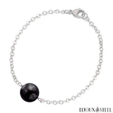 Bracelet argenté à perle d'obsidienne flocon de neige 10mm en acier inoxydable