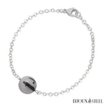 Bracelet à perle de quartz tourmaline 10mm sur chaîne argentée en acier inoxydable et pierre